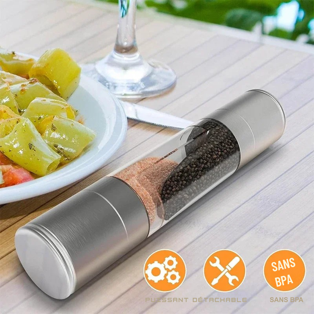 Salière poivrière 2-en-1 manuelle en acier inoxydable – Moulin à sel et poivre avec broyeur céramique réglable