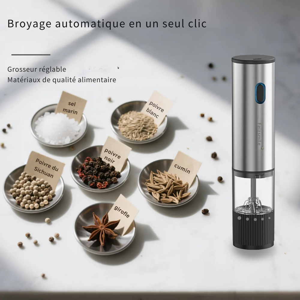 Moulin à Poivre Électrique Rechargeable USB avec broyage en céramique
