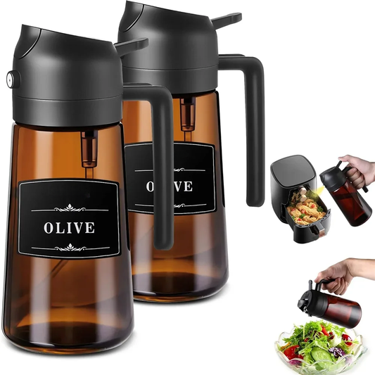 Spray huile olive 2-en-1 – Bouteille en verre étanche pour cuisson, airfryer, salades et barbecue