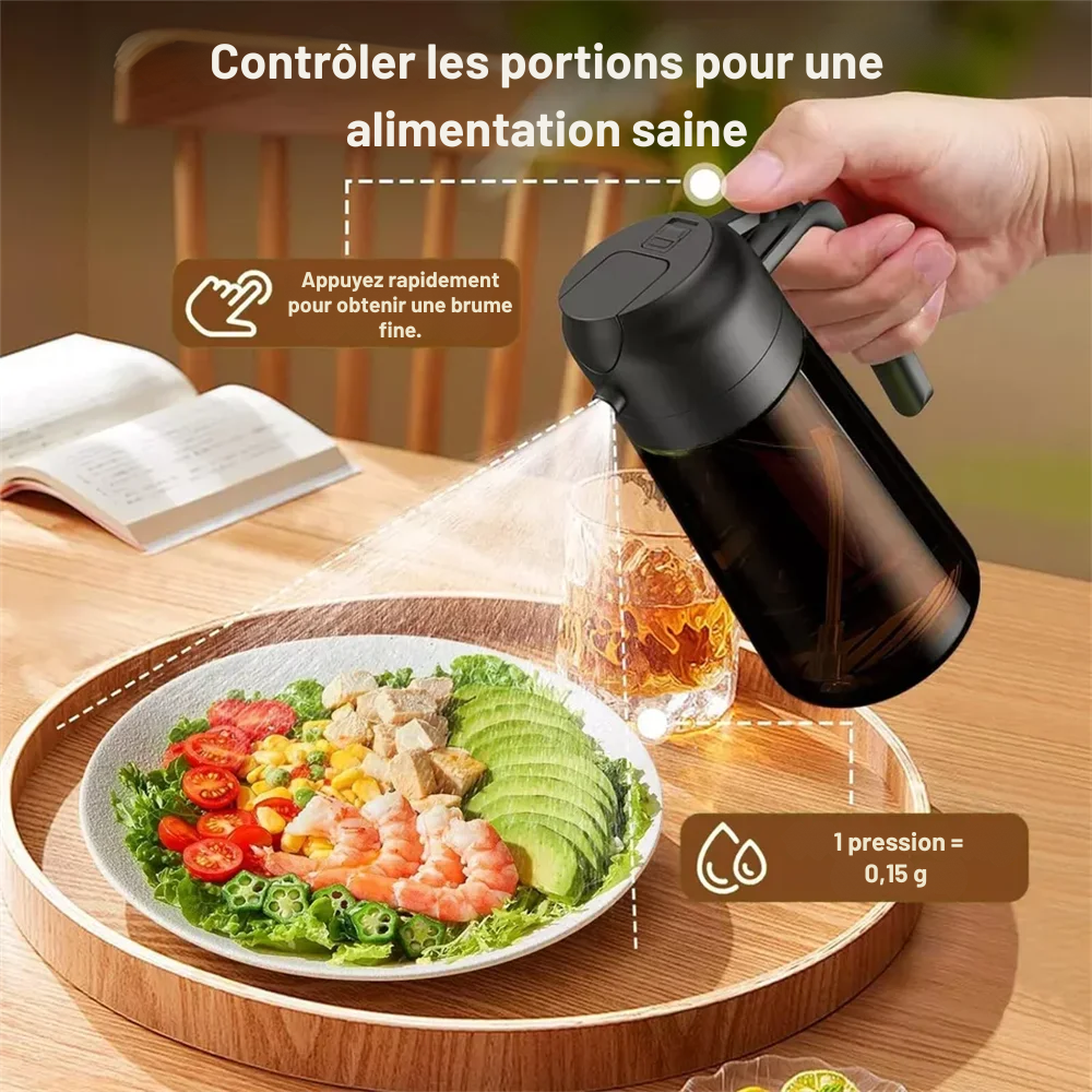 Spray huile olive 2-en-1 – Bouteille en verre étanche pour cuisson, airfryer, salades et barbecue