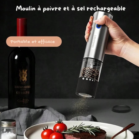 Moulin à poivre électrique rechargeable – Broyeur automatique à sel et poivre avec mouture réglable pour cuisine moderne