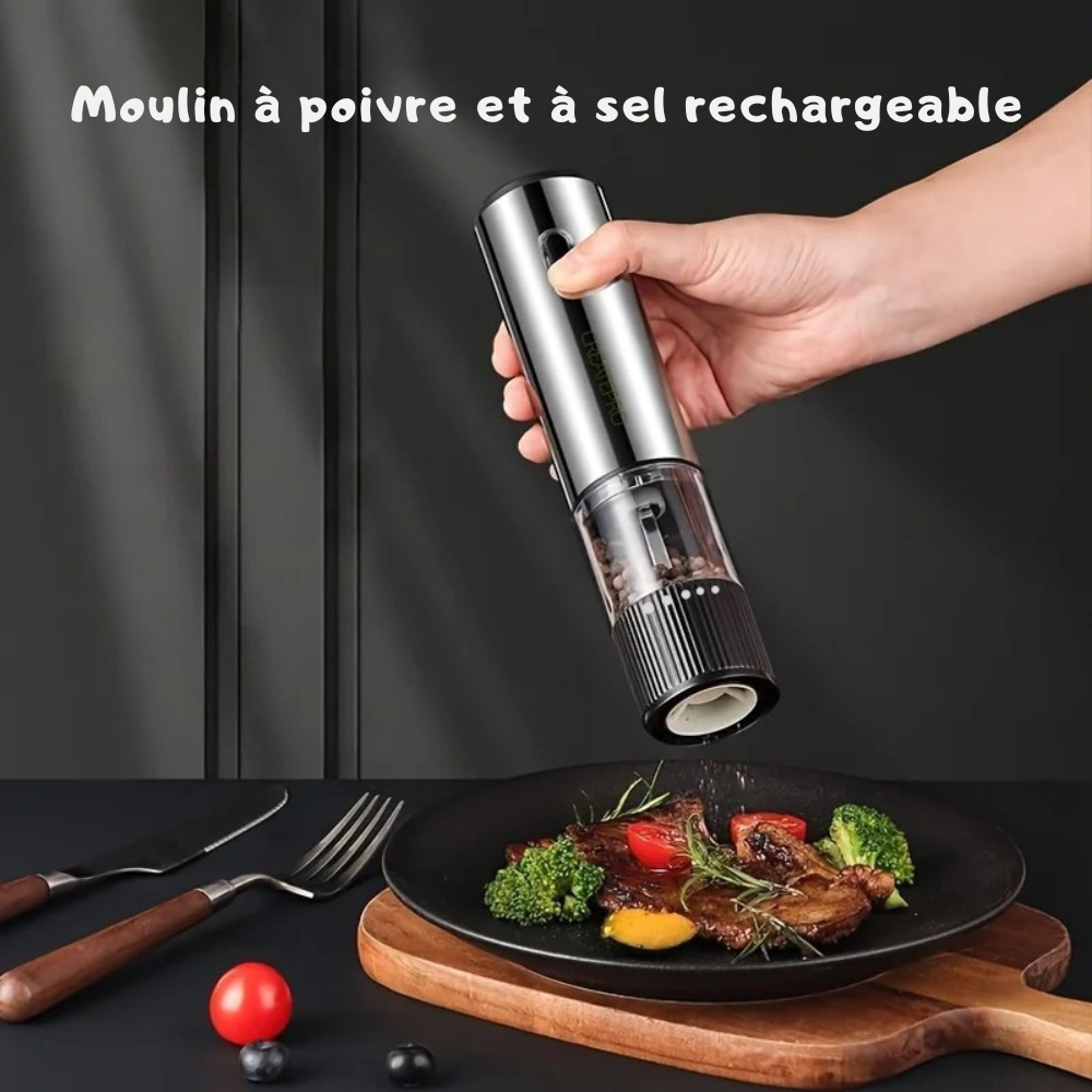 Moulin à poivre électrique rechargeable – Broyeur automatique à sel et poivre avec mouture réglable pour cuisine moderne