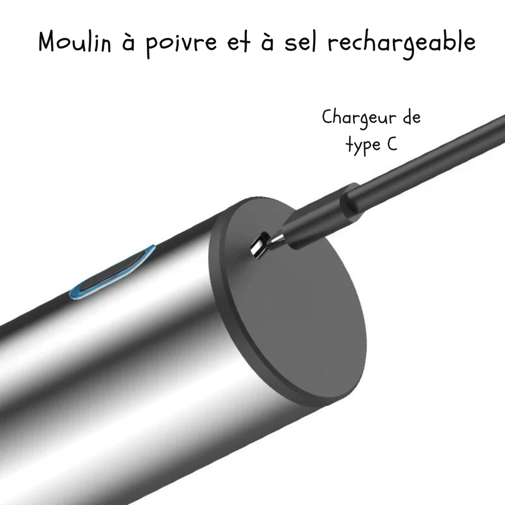 Moulin à poivre électrique rechargeable – Broyeur automatique à sel et poivre avec mouture réglable pour cuisine moderne