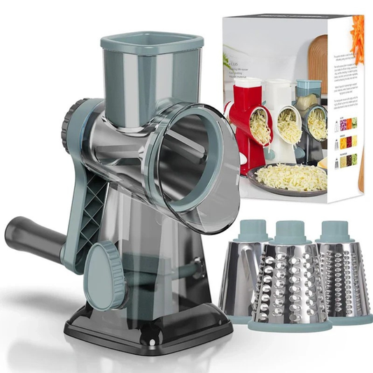 Moulin à légumes 3-en-1 rotatif – Râpe manuelle polyvalente pour fromage, légumes et fruits à coque, hachoir et trancheur de cuisine