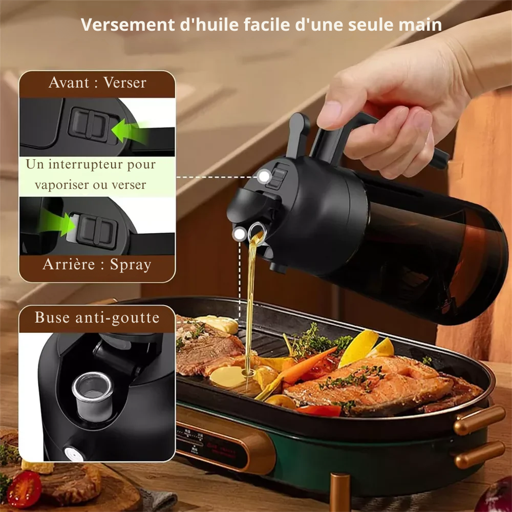 Spray huile olive 2-en-1 – Bouteille en verre étanche pour cuisson, airfryer, salades et barbecue