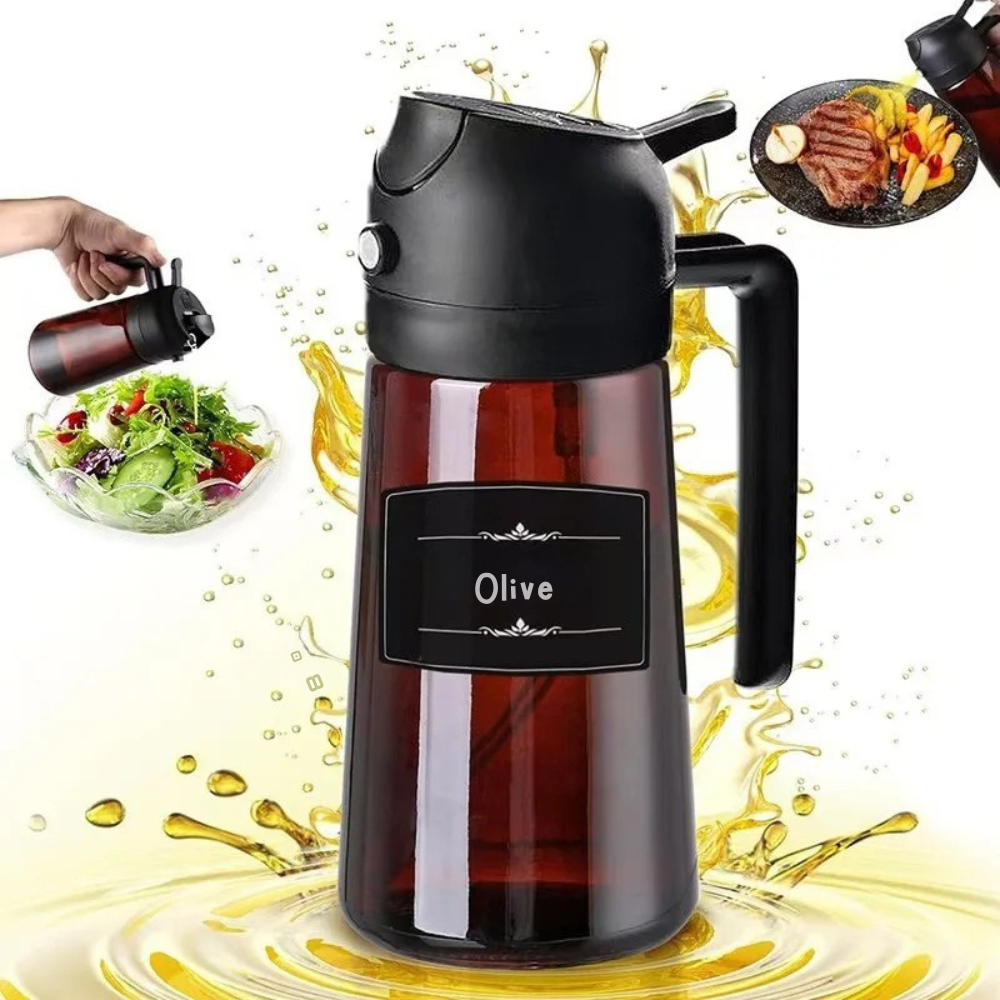 Spray huile olive 2-en-1 – Bouteille en verre étanche pour cuisson, airfryer, salades et barbecue