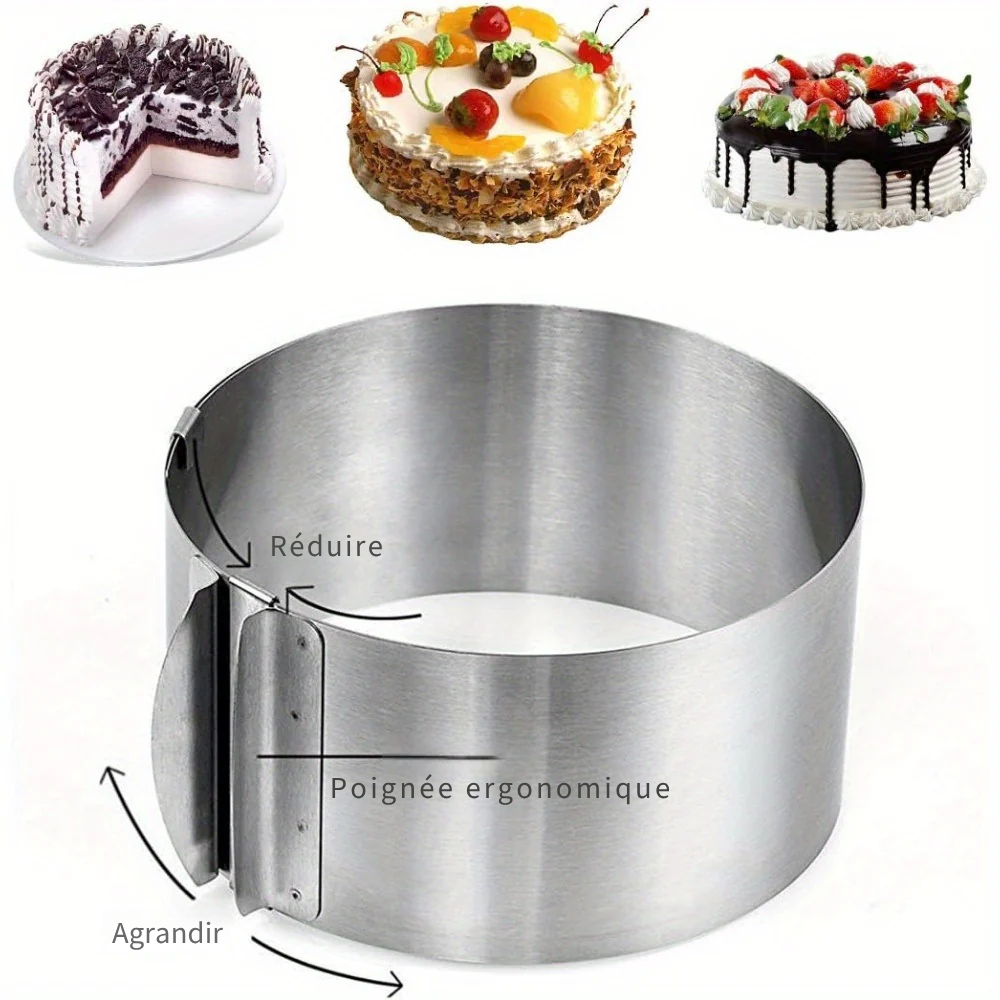 Cercle à Pâtisserie Antiadhésif Ajustable en Acier Inoxydable 15 à 30 cm