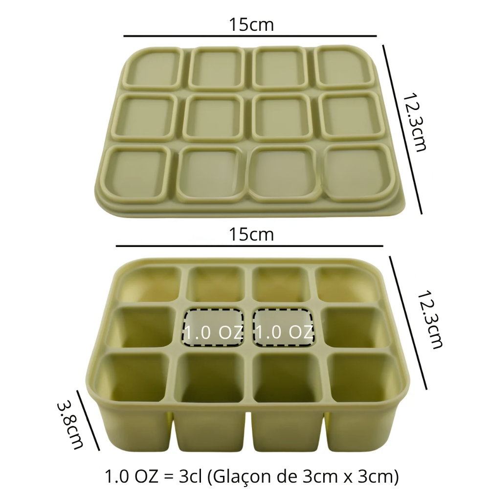 Bac à Glaçons en Silicone 12 Cubes avec Couvercle