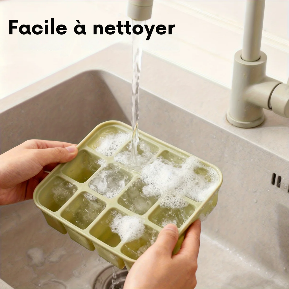 Bac à Glaçons en Silicone 12 Cubes avec Couvercle