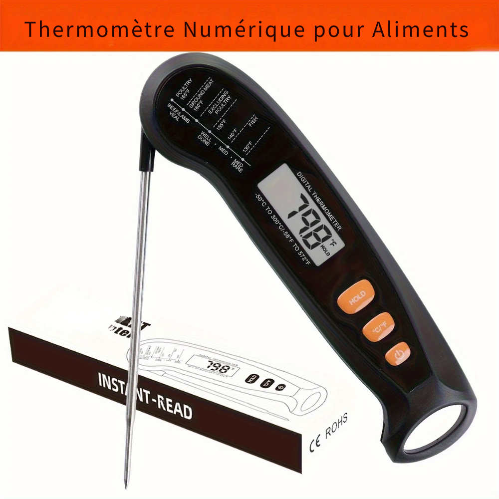 Thermomètre de Cuisine Numérique Pliable à Lecture Instantanée