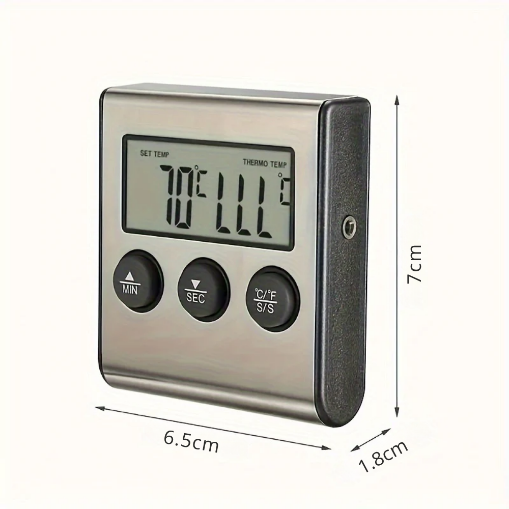 Thermomètre à Viande Numérique avec Sonde en Acier Inoxydable et Minuterie