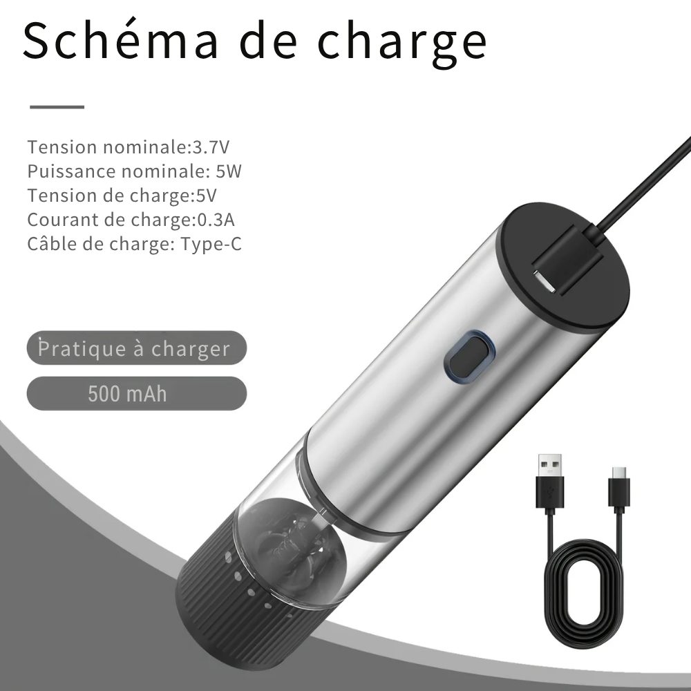 Moulin à Poivre Électrique Rechargeable USB avec broyage en céramique