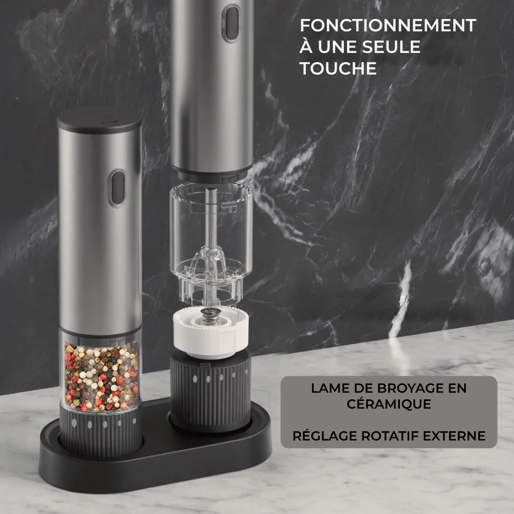 Moulin à Poivre Électrique Rechargeable USB en Acier Inoxydable