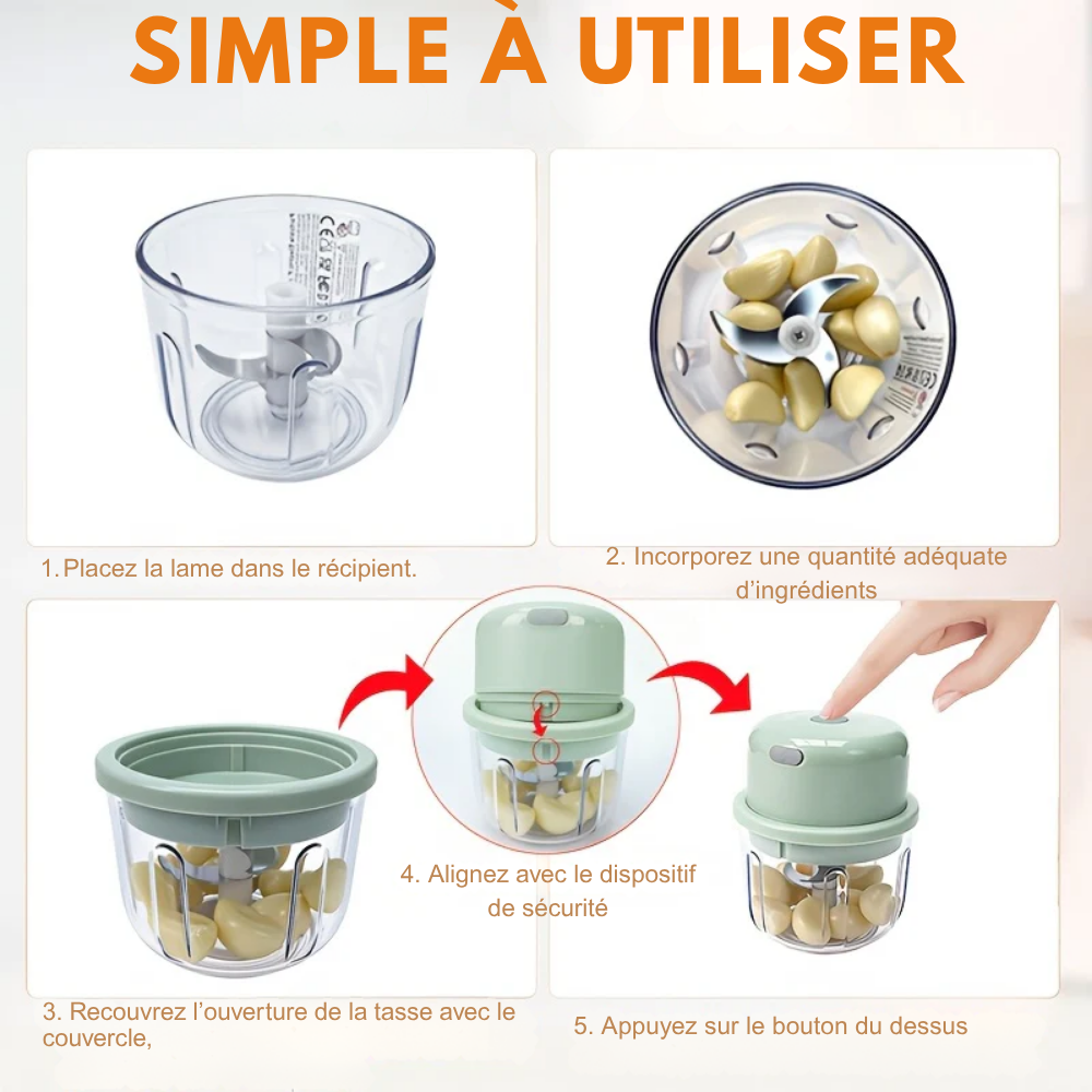 Hachoir à Ail Électrique USB 450 ml – Mini Robot Culinaire Multifonction Sans Fil