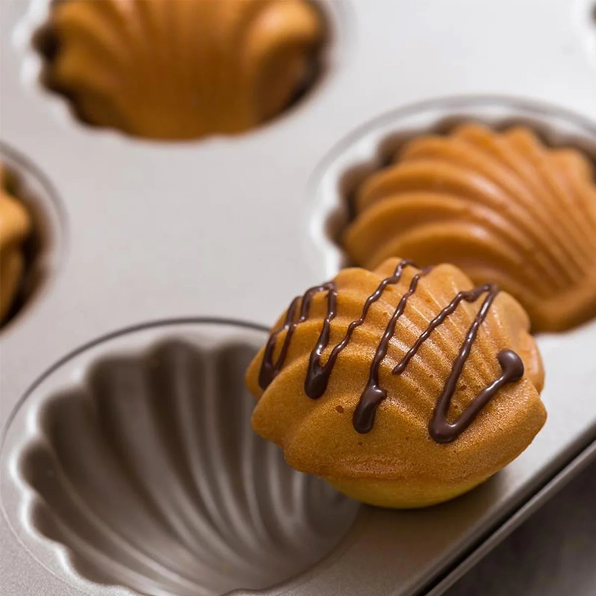 Madeleine au chocolat dans une empreinte coquille