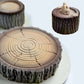 Entremets en forme de tronc d’arbre aux cernes de bois dessinés