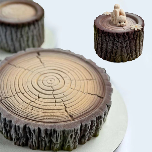 Entremets en forme de tronc d’arbre aux cernes de bois dessinés
