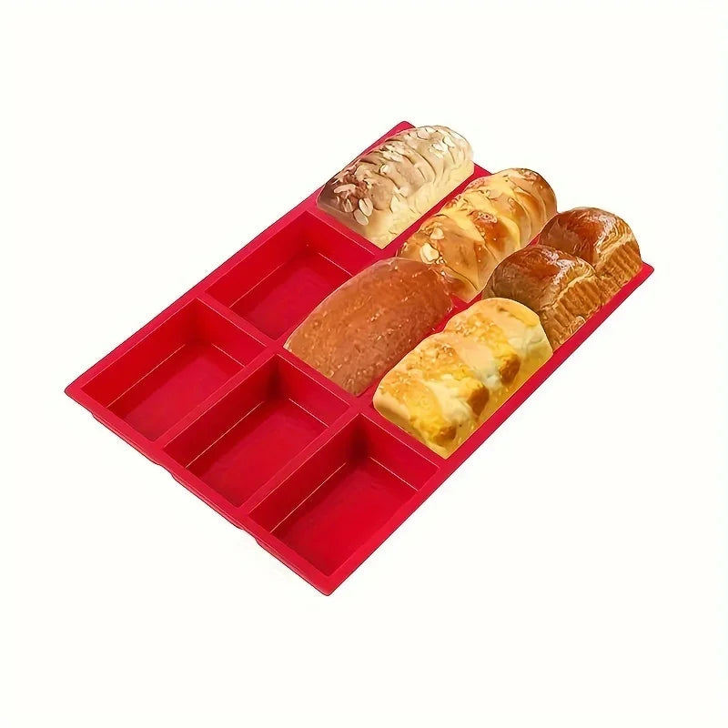 Moule à cake silicone rouge avec mini-cakes et pains