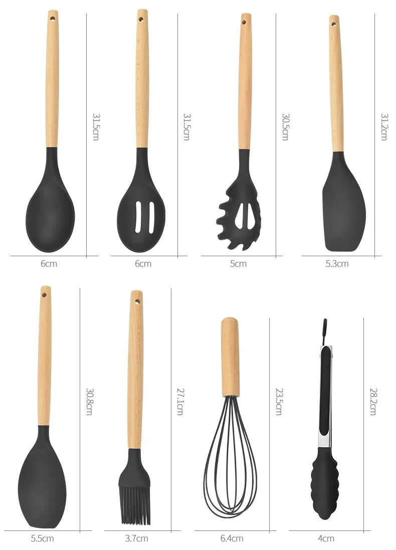 Lot de 12 ustensiles de cuisine en silicone antiadhésifs