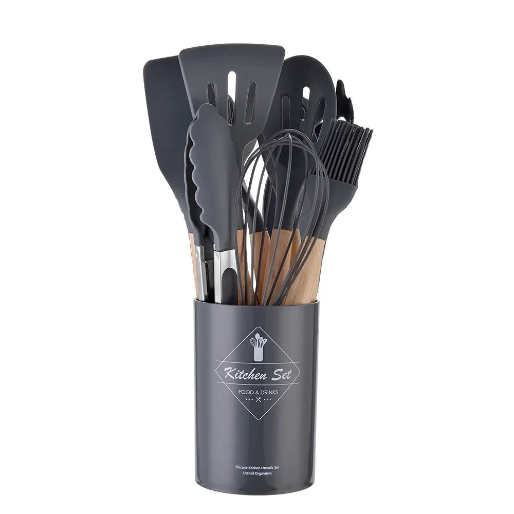Lot de 12 ustensiles de cuisine en silicone antiadhésifs