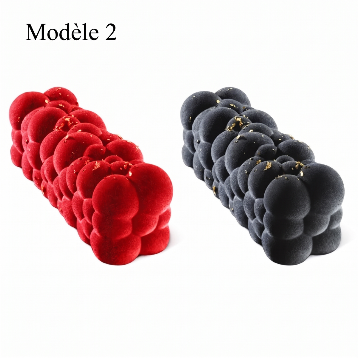 Bûche de Noël rouge et noire au relief 3D en bulles – version française