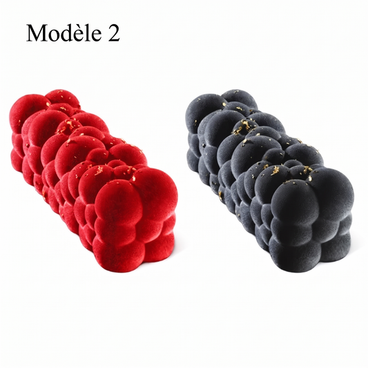 Bûche de Noël rouge et noire au relief 3D en bulles – version française