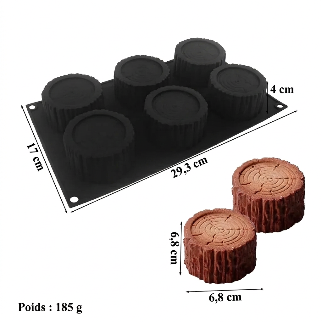 Moule tronc d’arbre en silicone – 6 empreintes, noir – version française